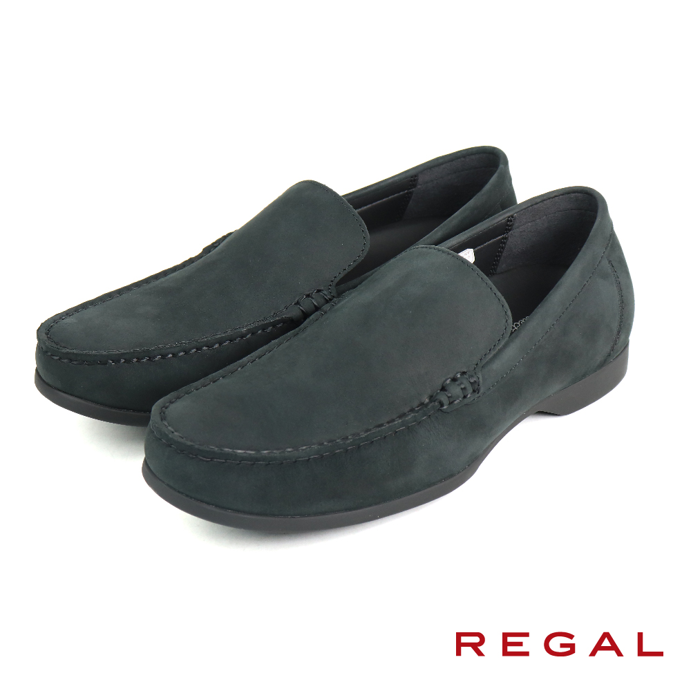 【REGAL】經典素面麂皮低跟懶人休閒鞋 黑色(JZ15-BL)