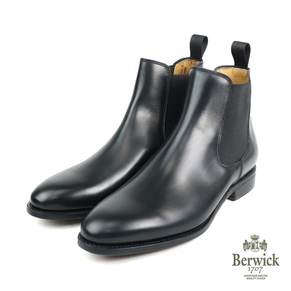 【Berwick】西班牙質感真皮切爾西短靴 黑色(B303-BL)