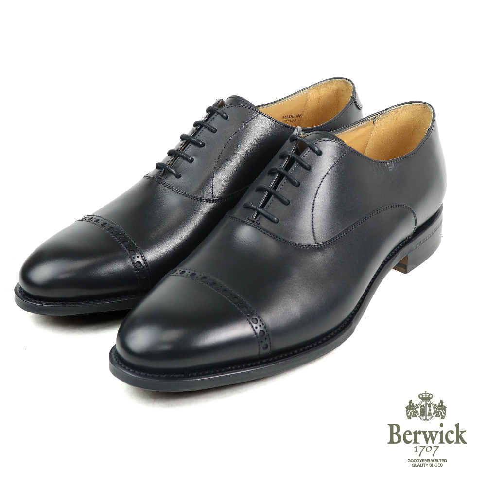 【Berwick】西班牙手工壓線橫飾牛津鞋  黑色(B4472-BL)