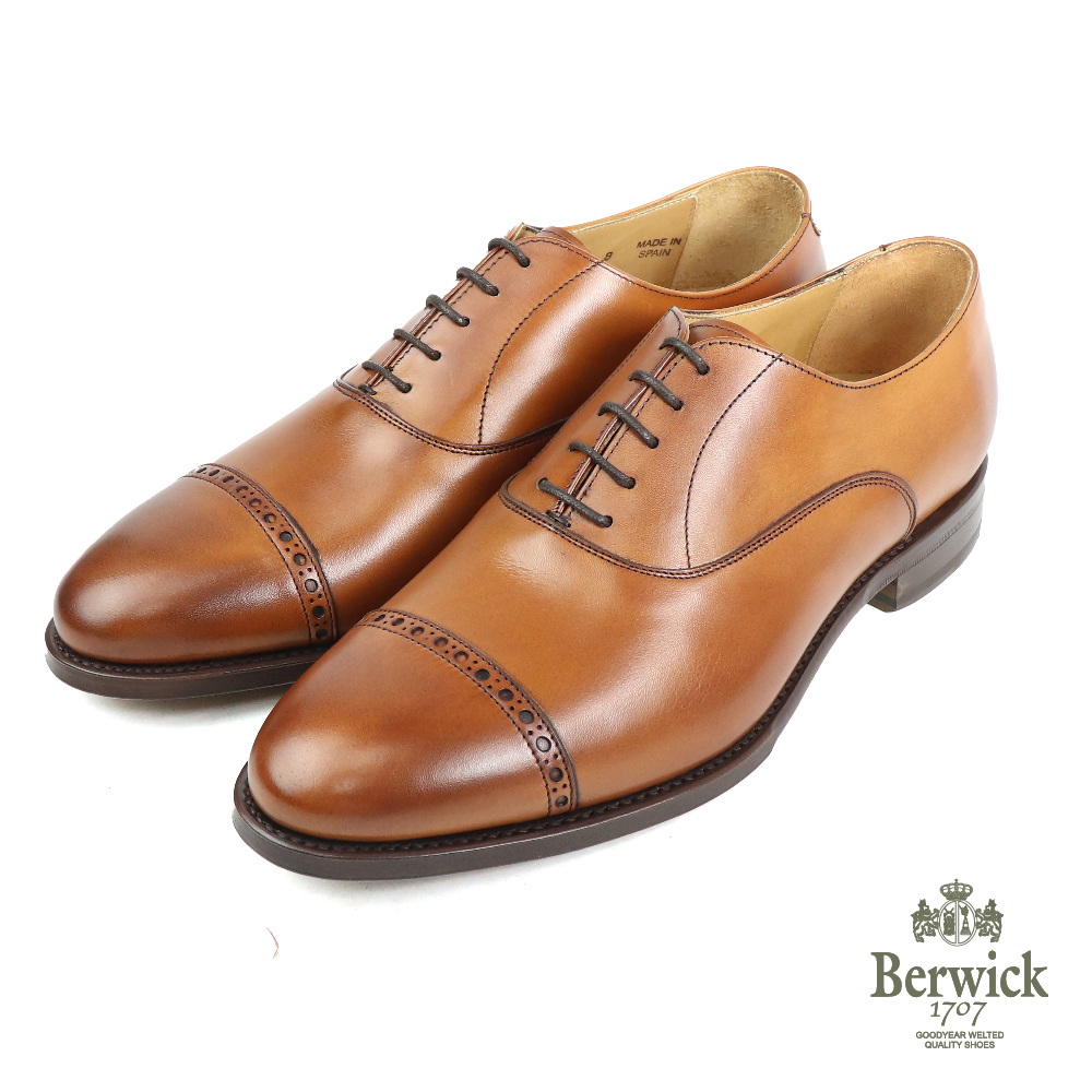 【Berwick】西班牙手工壓線橫飾牛津鞋  淺棕色(B4472-TAN)