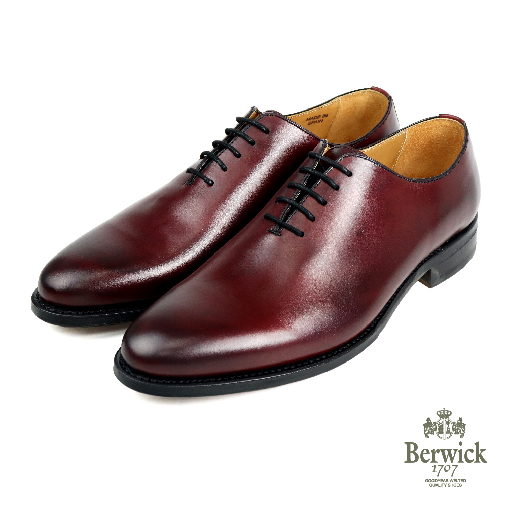【Berwick】西班牙全素面簡約質感牛津鞋  酒紅色(B5216-BUR)
