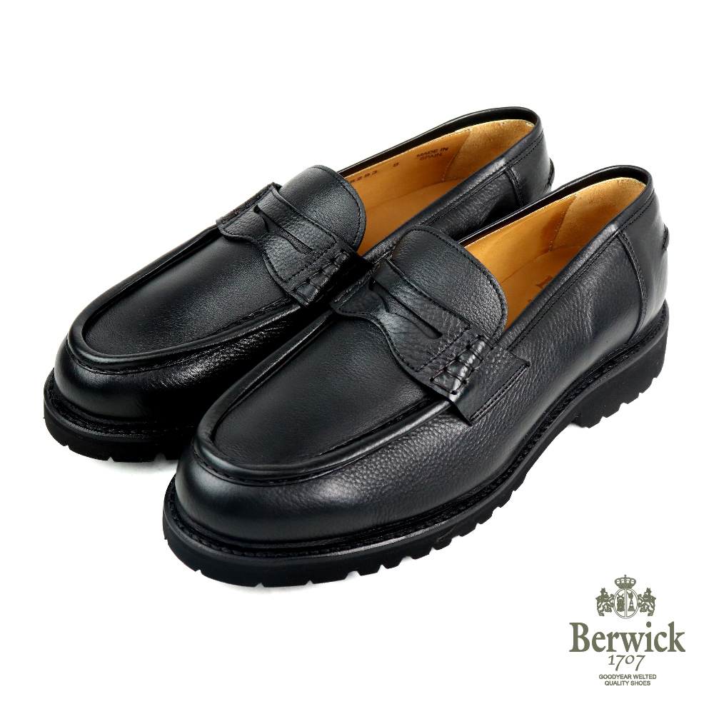 【Berwick】經典厚底荔枝紋手工便士樂福鞋  黑色(B5293-BL)