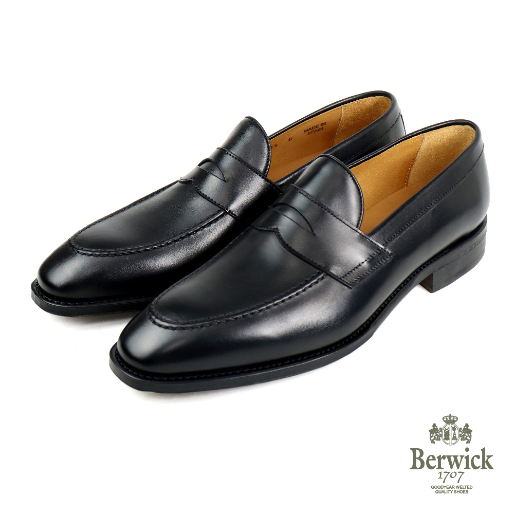 【Berwick】西班牙經典質感素面便士樂福鞋  黑色(B5461-BL)