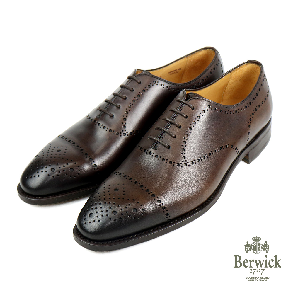 【Berwick】西班牙手工經典橫式雕孔牛津鞋  黑棕色(B5557-TESTA)