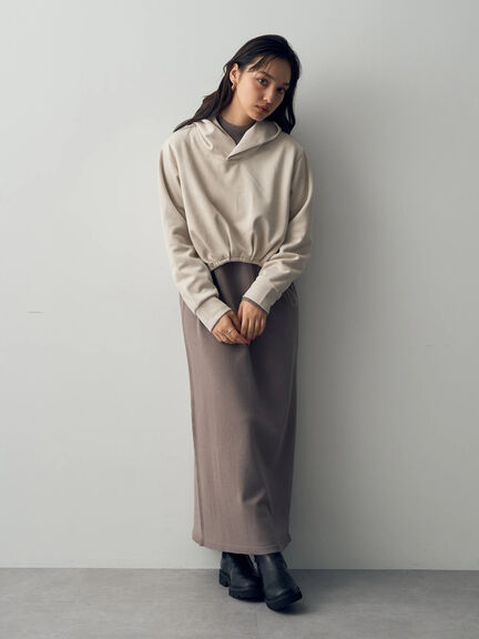 【SET ITEM】特色下擺抽繩連帽上衣+針織立領洋裝(7C34L2H0200) - YECCA VECCA