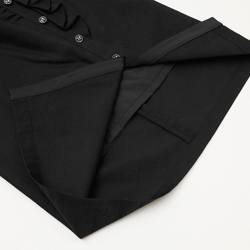 ILEY伊蕾 荷葉抓褶排釦開衩鉛筆裙(黑色；M-XL)1234012104_3