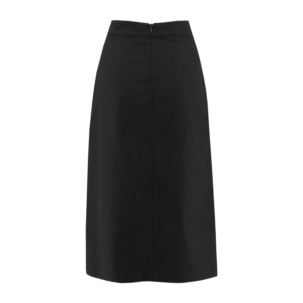 ILEY伊蕾 荷葉抓褶排釦開衩鉛筆裙(黑色；M-XL)1234012104_5