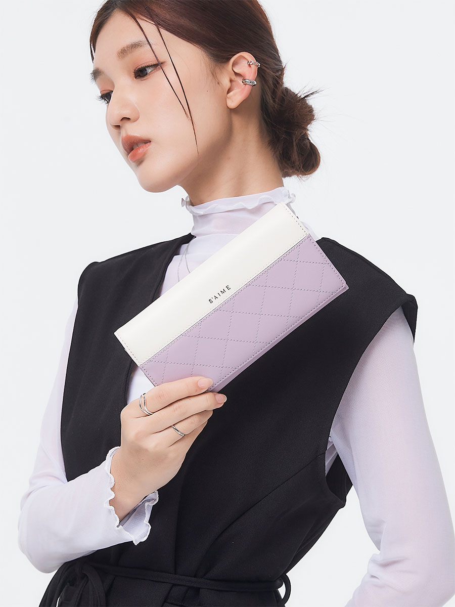 送料込★S’AIME★真皮菱格撞色短夾★本革 バイカラー折畳み財布 S'AIME】SAIME 東京企劃真皮菱格撞色短夾