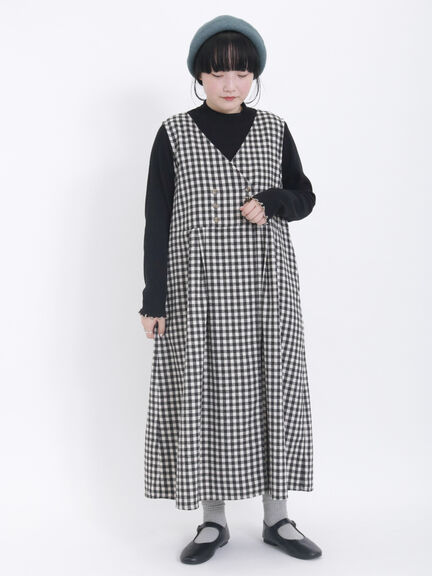 素面/格紋雙排釦V領馬甲剪裁背心洋裝(FB37L0H1080) - Samansa Mos2
