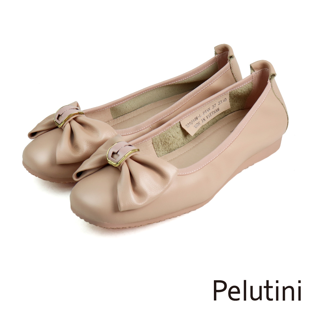 【Pelutini】蝴蝶結配飾造型包頭平底鞋 淺粉色(331014W-LPIN)
