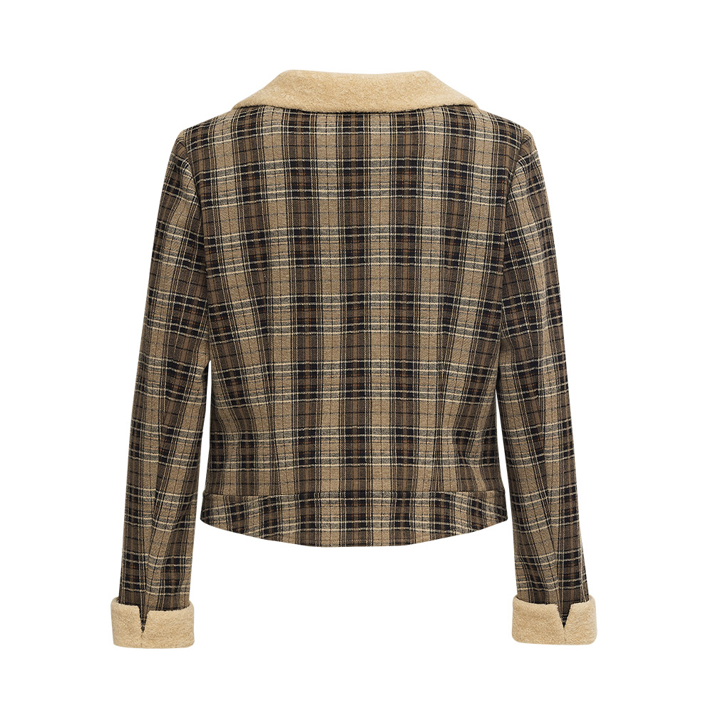 ILEY伊蕾 厚磅溫暖磨毛經典格紋外套(咖色；M-XL)1234064614_5