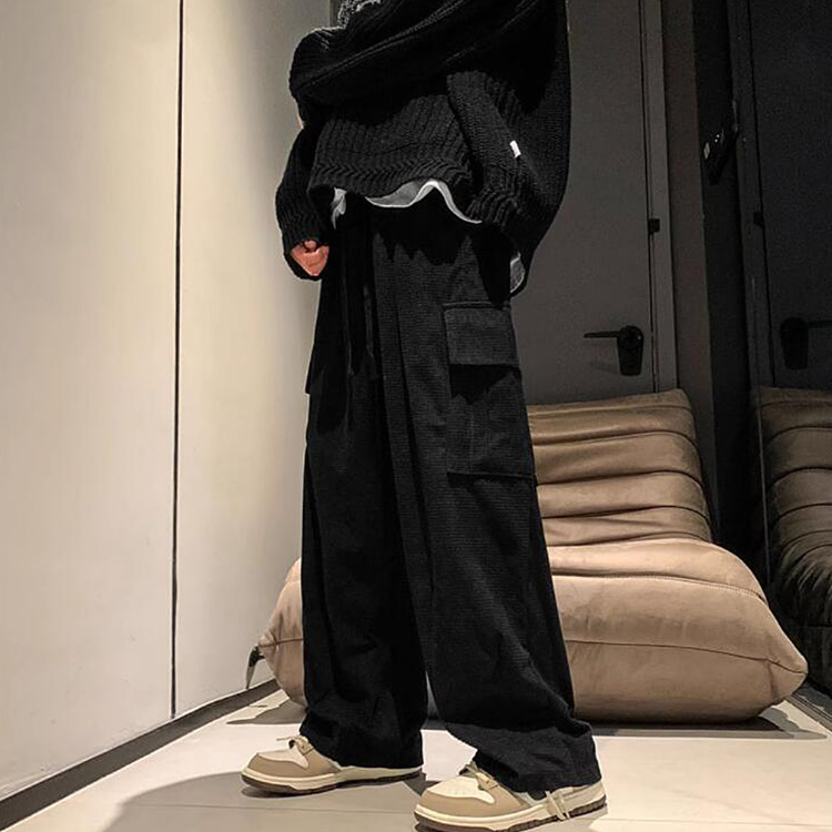 工裝褲 條紋寬版工裝褲 寬鬆 美潮 厚磅 日系 韓系 落地 高磅數 加大尺碼 台灣出貨【NTJ38259】_2