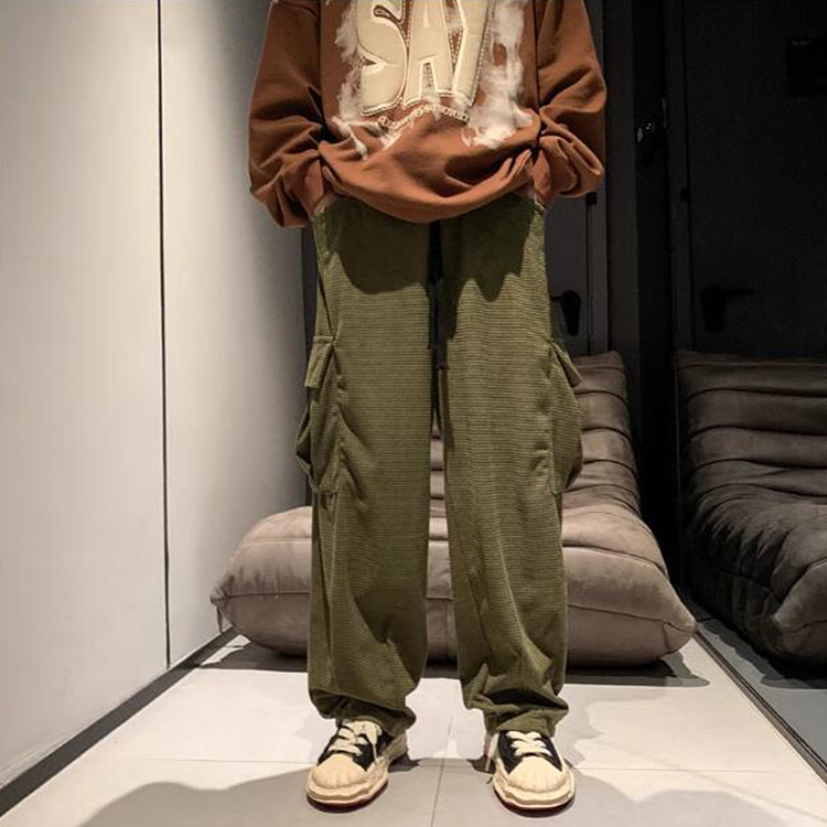 工裝褲 條紋寬版工裝褲 寬鬆 美潮 厚磅 日系 韓系 落地 高磅數 加大尺碼 台灣出貨【NTJ38259】_5