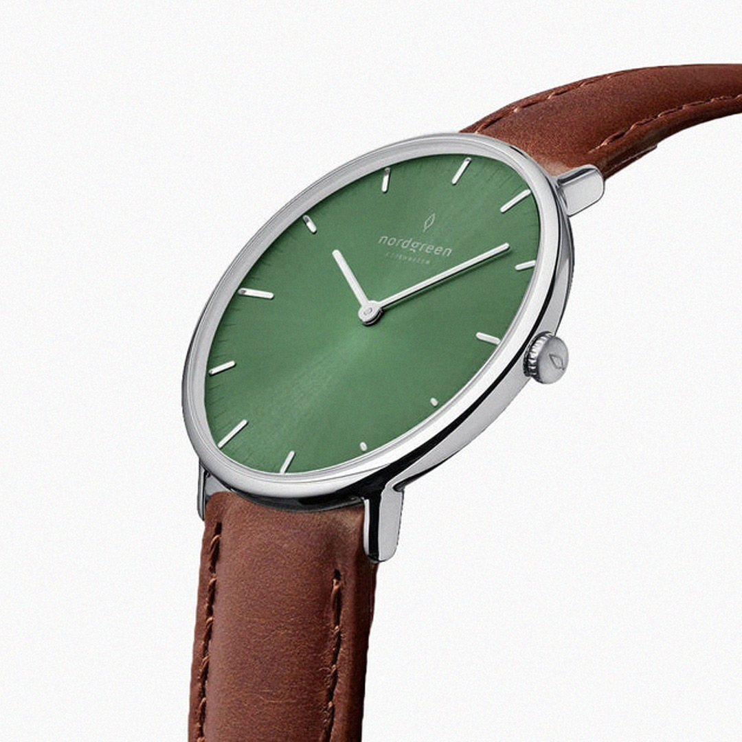 【限時加碼・贈原廠錶帶】ND手錶 Native 本真 36mm 月光銀殼×橄欖綠面 復古棕真皮錶帶 Nordgreen 北歐設計師手錶 NR36SILEBROG 熱賣中!_0