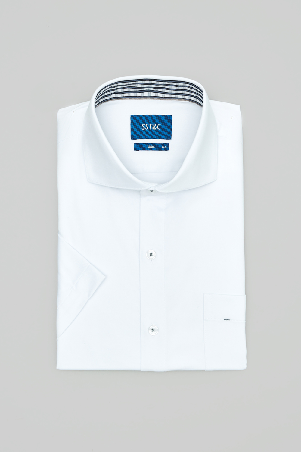 SST&C White Plain Stretch Fit Short-Sleeved Shirt | 0412402001  (Outlet)_5