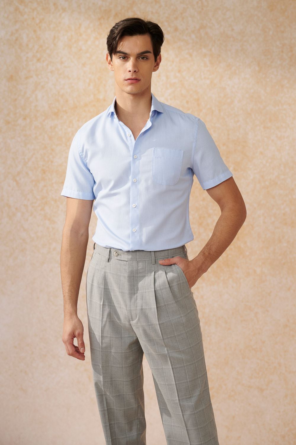 SST&C Blue Textured Slim-Fit Short-Sleeve Shirt | 0412402003  (Outlet)_2