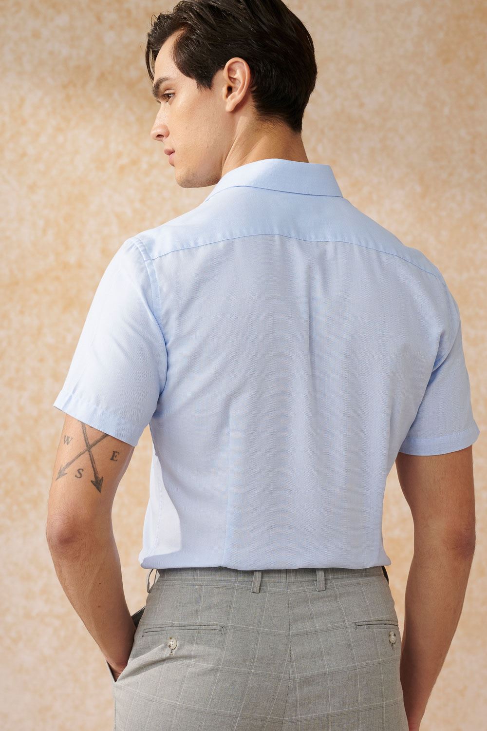 SST&C Blue Textured Slim-Fit Short-Sleeve Shirt | 0412402003  (Outlet)_3