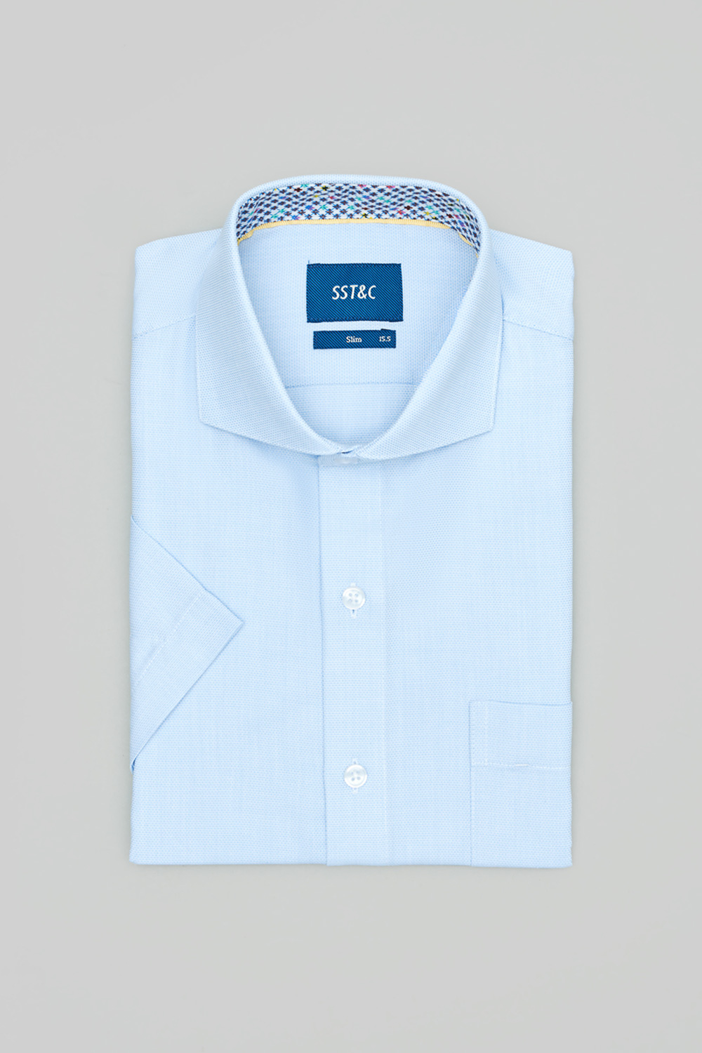 SST&C Blue Textured Slim-Fit Short-Sleeve Shirt | 0412402003  (Outlet)_5