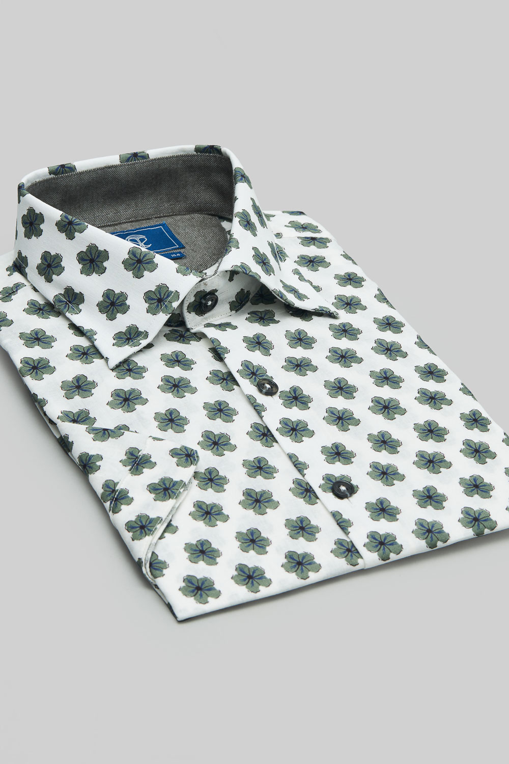 SST&C Dark Green Floral Cotton and Linen Slim Fit Short-Sleeved Shirt | 0412402005  (Outlet)_8
