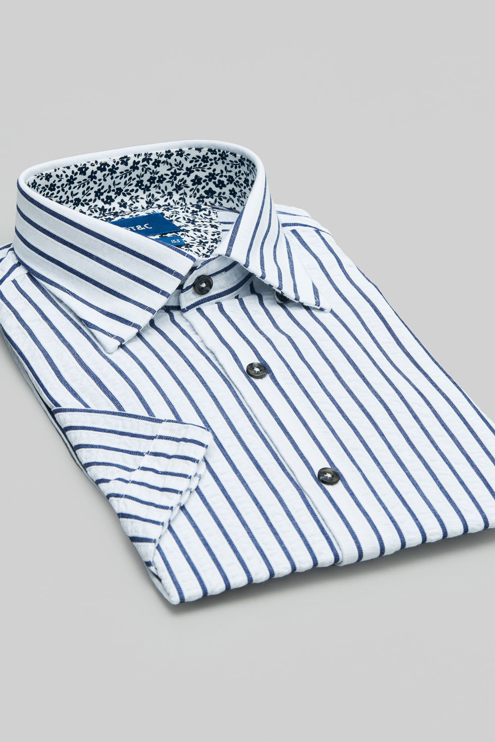 SST&C Blue Striped Pattern Seersucker Slim Fit Short-Sleeved Shirt | 0412402006  (Outlet)_6