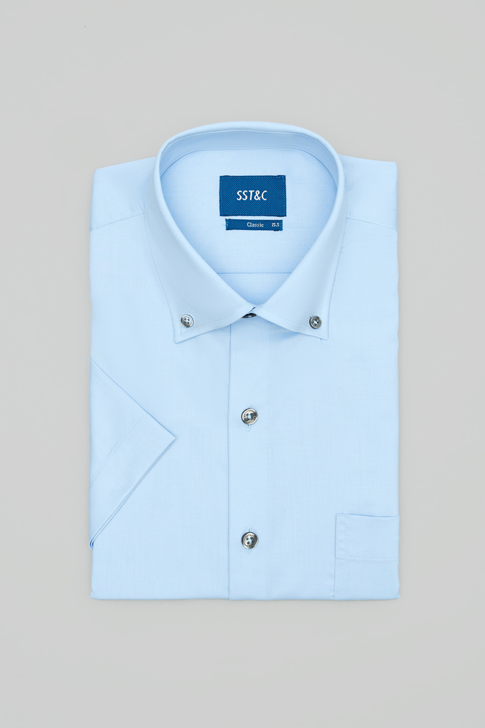 SST&C Blue Plain Stretch Standard Fit Short Sleeve Shirt | 0412402008  (Outlet)_5