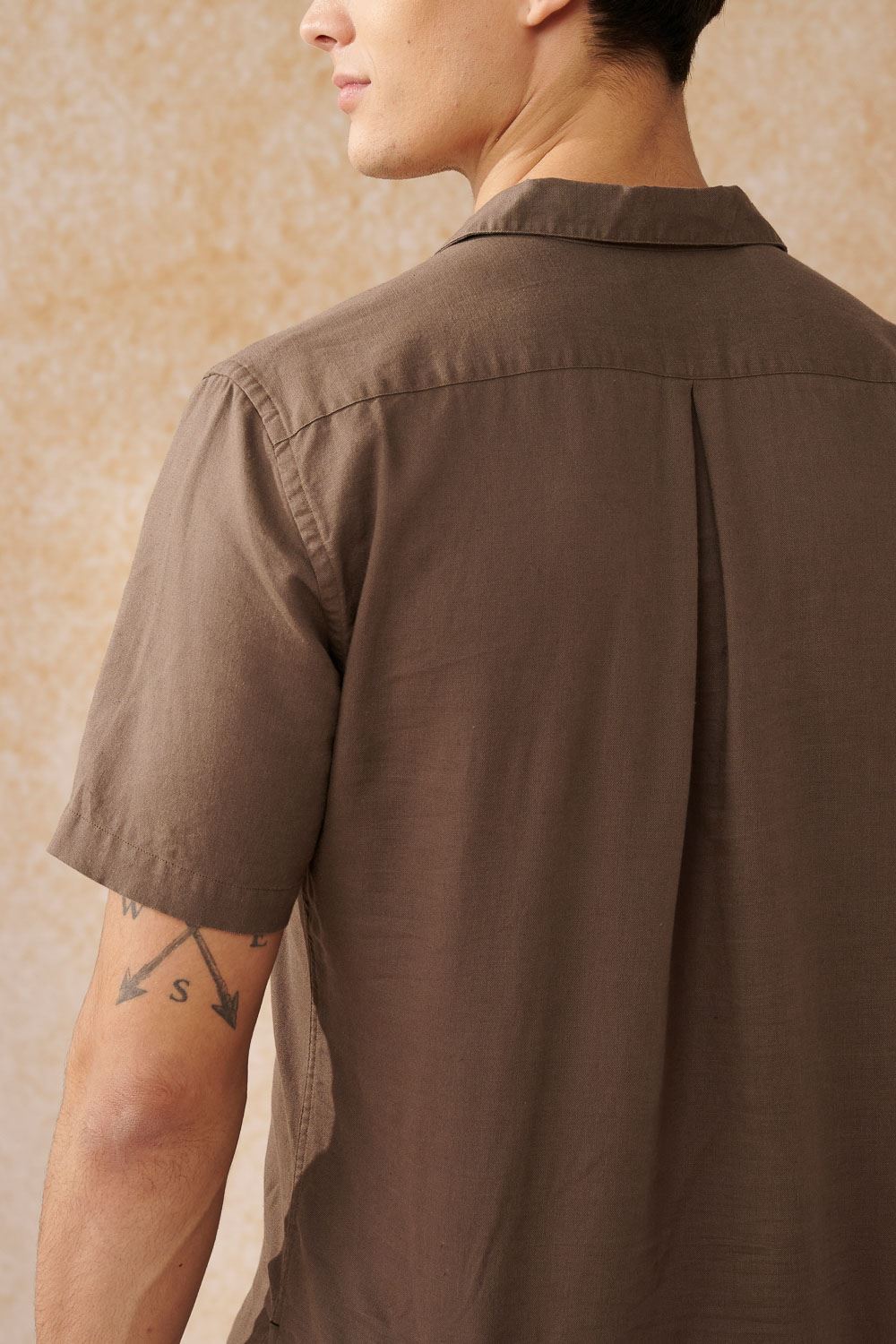 SST&C Brown Cotton and Linen Half Placket Cuban Collar Loose Fit Short-Sleeved Shirt | 0412402011  (Outlet)_4