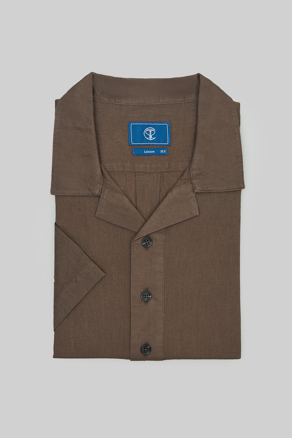 SST&C Brown Cotton and Linen Half Placket Cuban Collar Loose Fit Short-Sleeved Shirt | 0412402011  (Outlet)_5