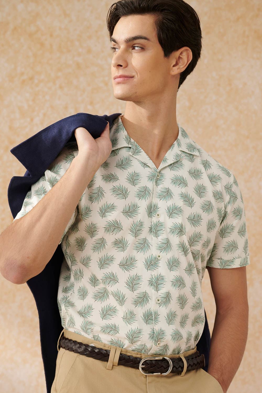 SST&C Green Leaf Print Cuban Collar Loose Fit Short-Sleeved Shirt | 0412402013  (Outlet)_1