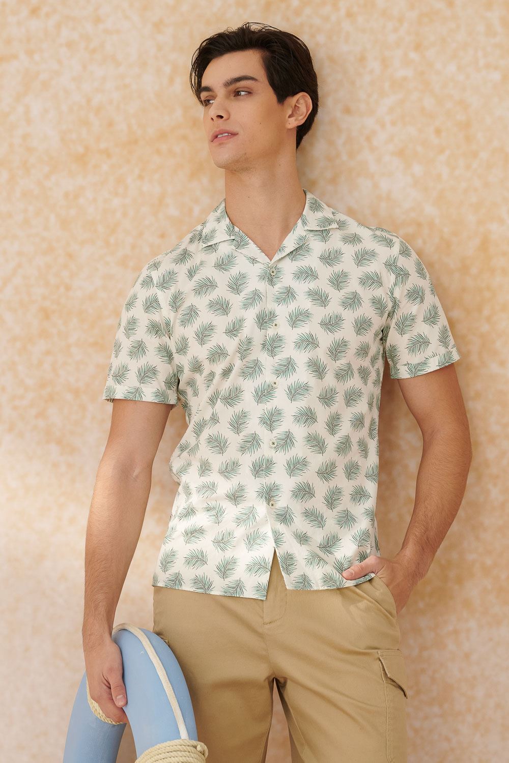 SST&C Green Leaf Print Cuban Collar Loose Fit Short-Sleeved Shirt | 0412402013  (Outlet)_2