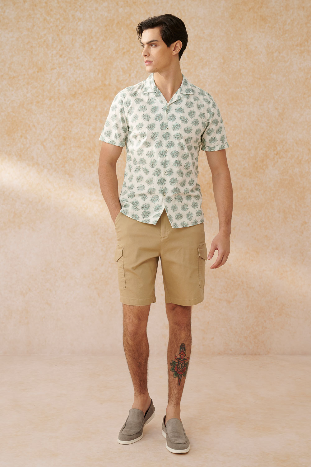 SST&C Green Leaf Print Cuban Collar Loose Fit Short-Sleeved Shirt | 0412402013  (Outlet)_3