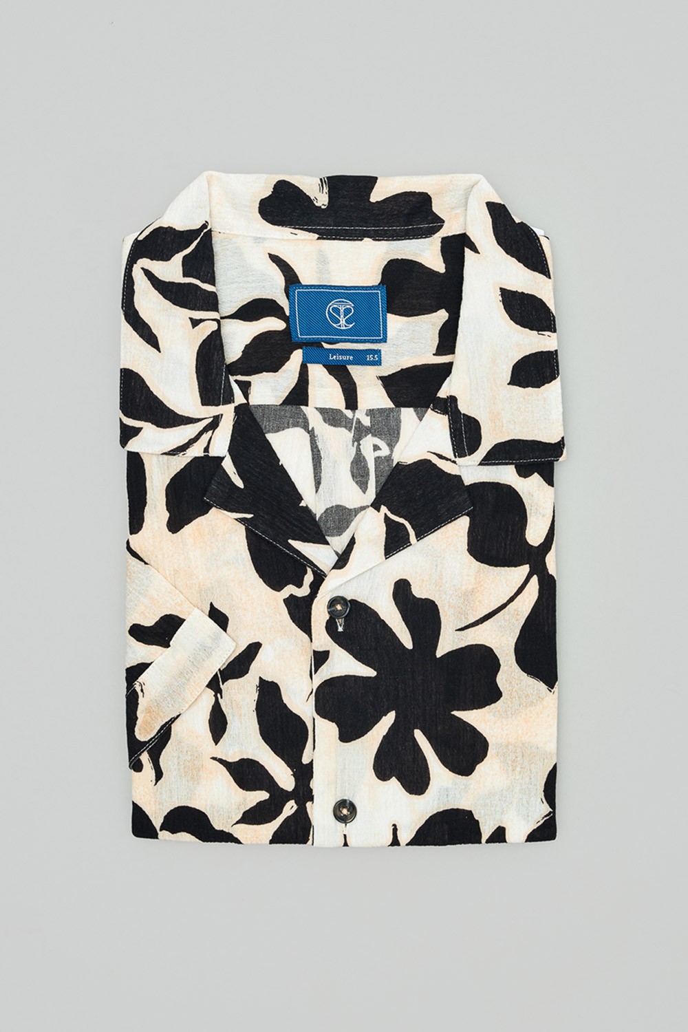 SST&C Black Large Printed Crepe Cuban Collar Loose Fit Short Sleeve Shirt | 0412402015  (Outlet)_5