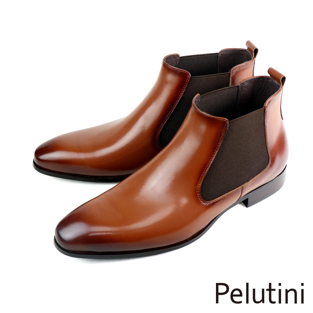 【Pelutini】經典雅致素面刷色切爾西短靴 棕色(321001-BR)