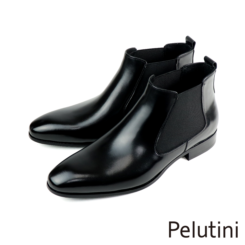 【Pelutini】經典雅致真皮素面切爾西短靴 黑色(321001-BL)