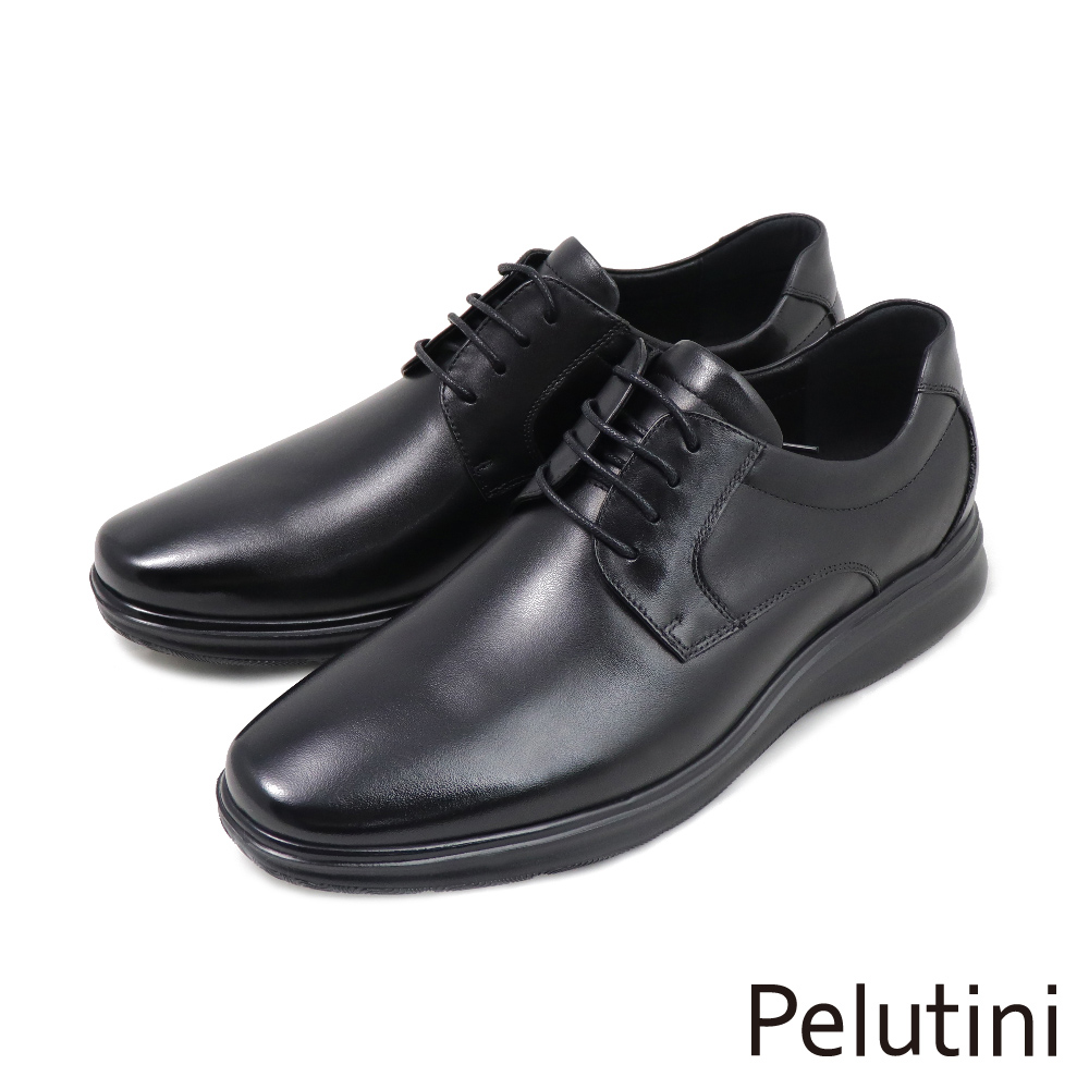 【Pelutini】經典素面軟墊休閒綁帶德比鞋 黑色(312013-BL)