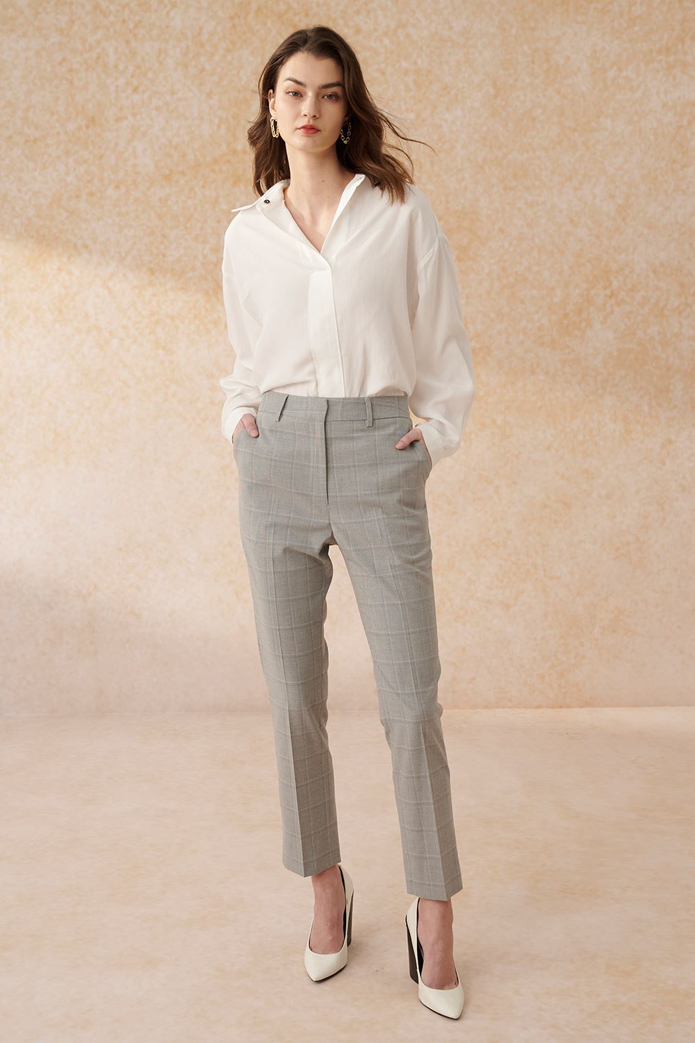 SST&C Light Gray Check Pattern Slim Fit Trousers | 7262402001  (Outlet)_0
