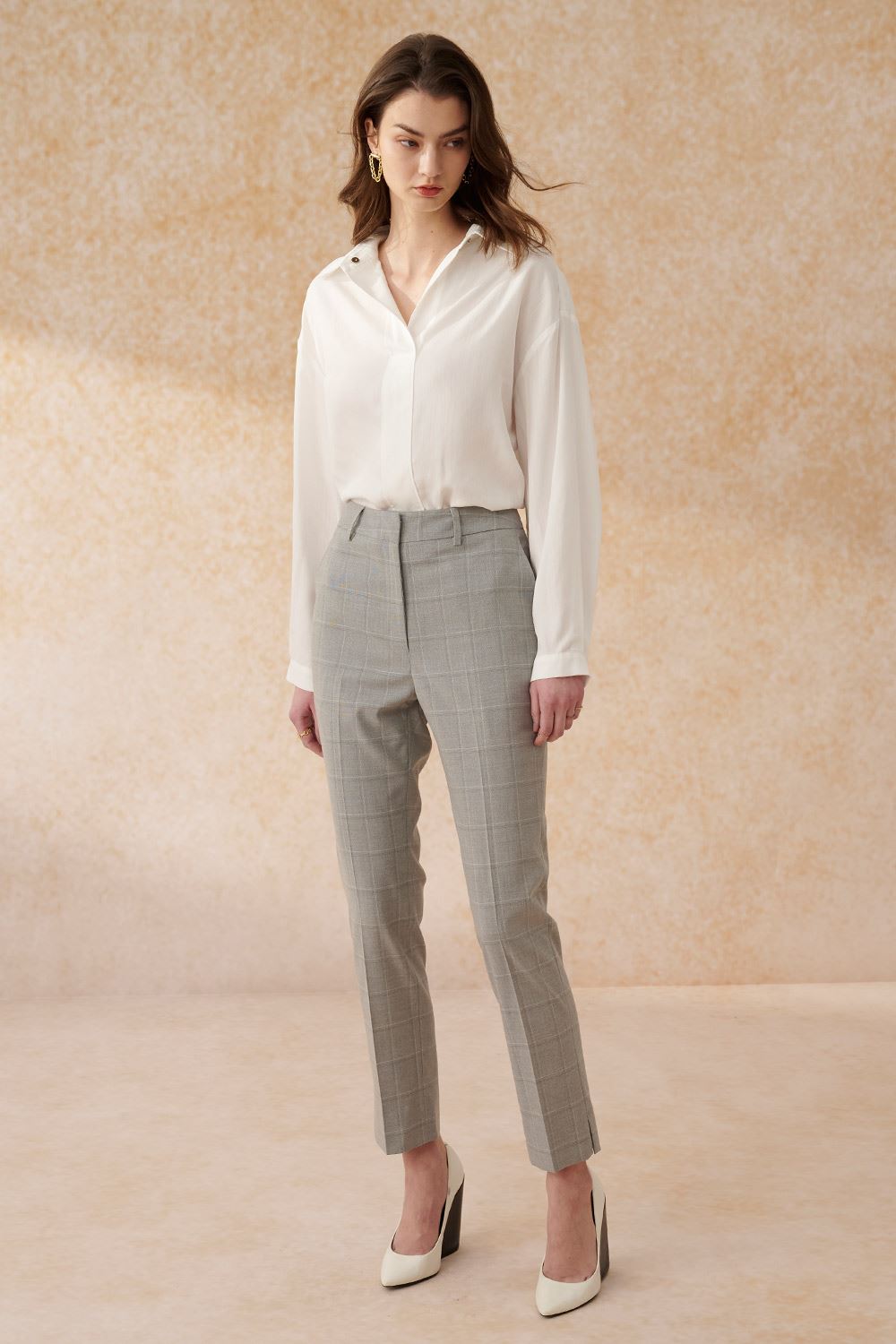 SST&C Light Gray Check Pattern Slim Fit Trousers | 7262402001  (Outlet)_1