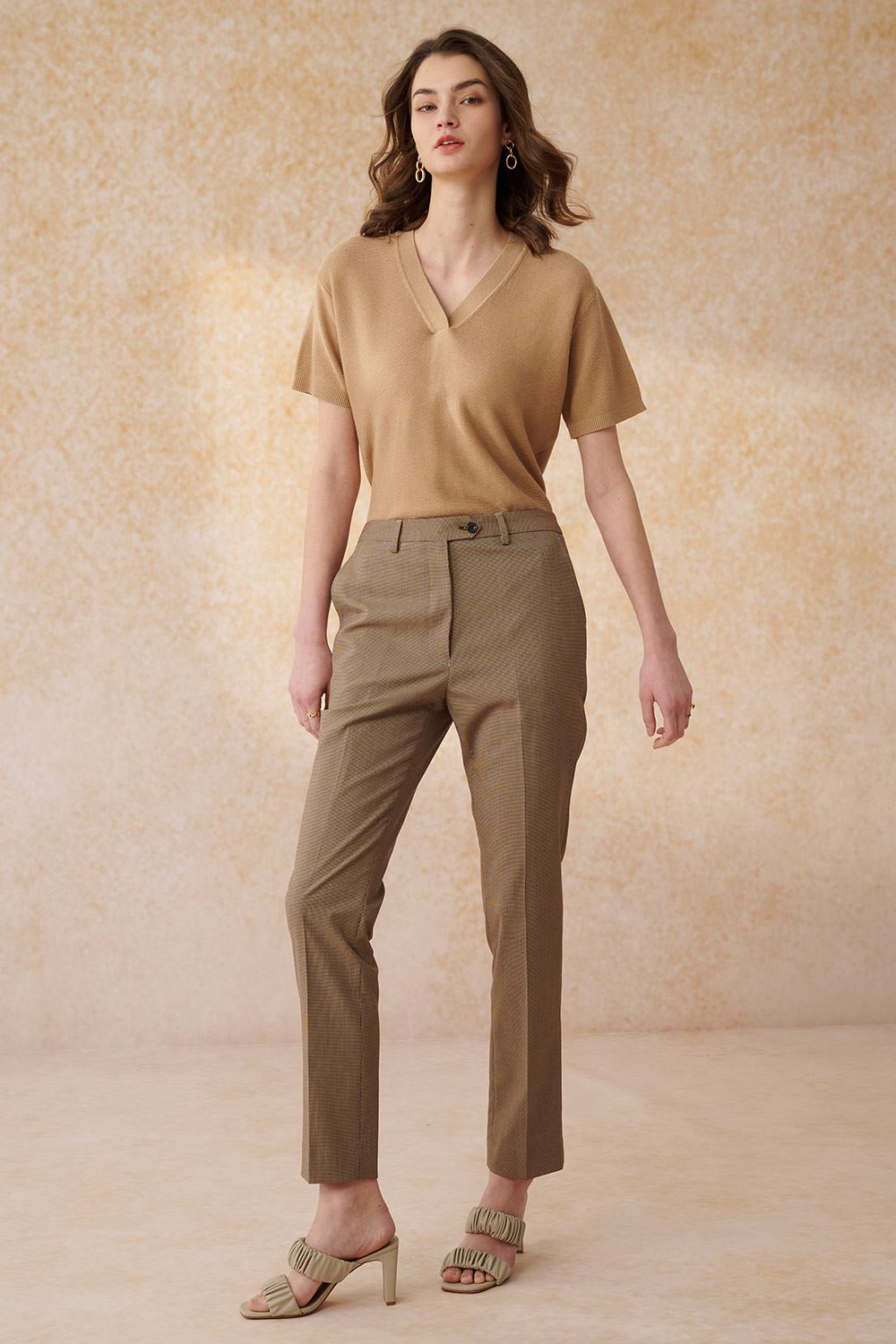 SST&C Khaki Petite Houndstooth Fitted Trousers | 7262402002  (Outlet)_1