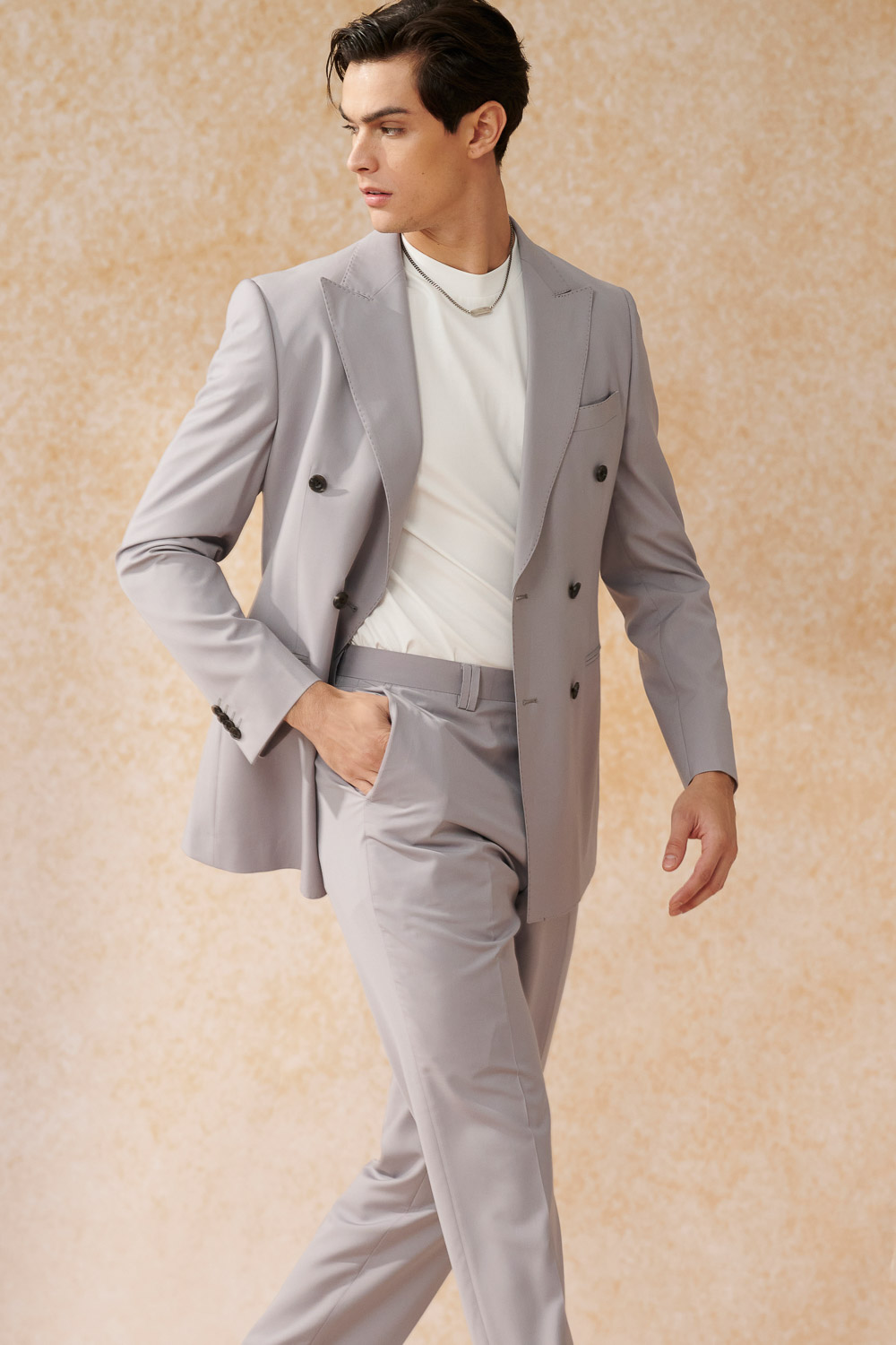 SST&C Matte Gray Purple Slim Double Breasted Suit Jacket | 0112402008  (Outlet)_5