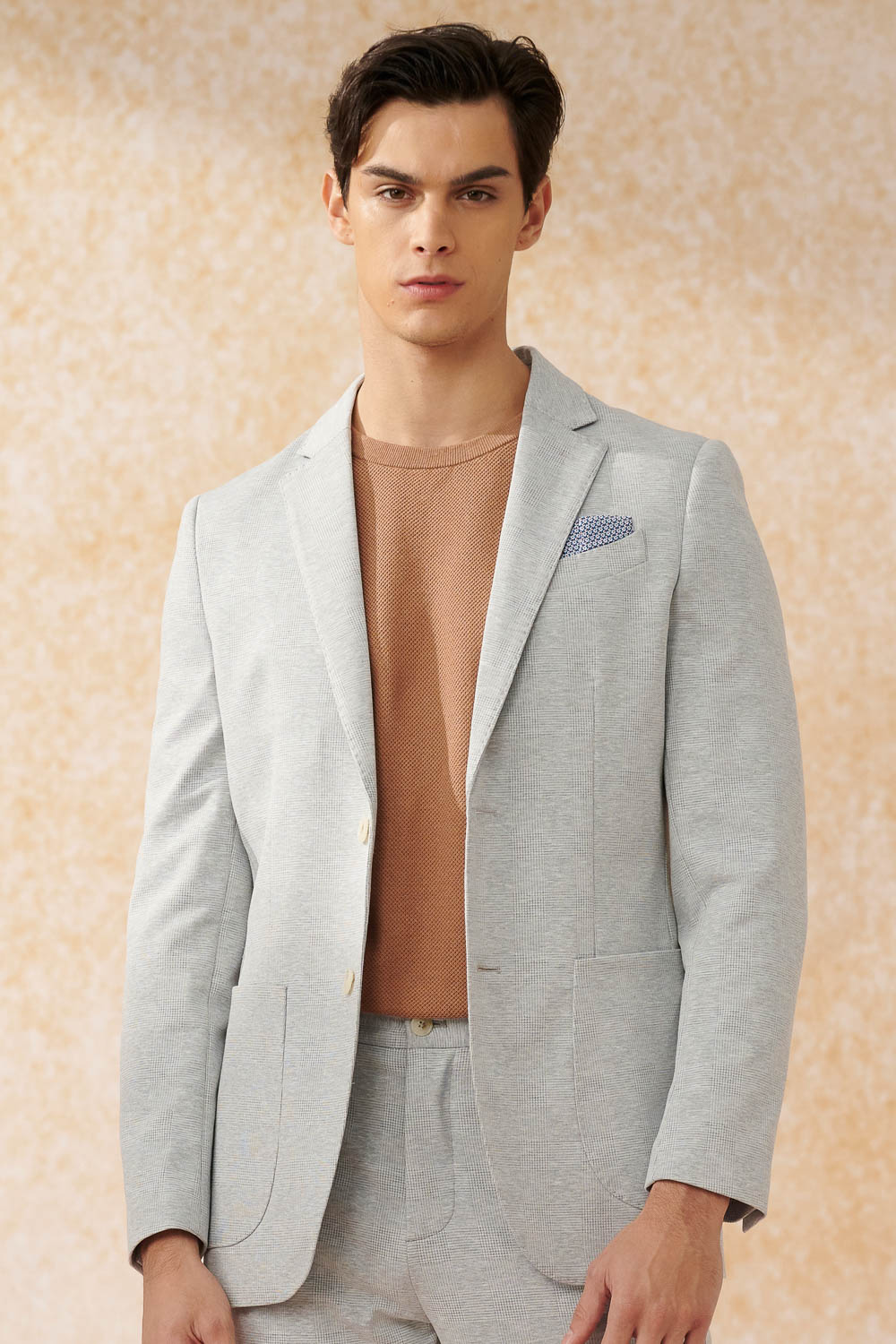 SST&C Beige Checkered Knitted Casual Suit | 0612402003  (Outlet)_0