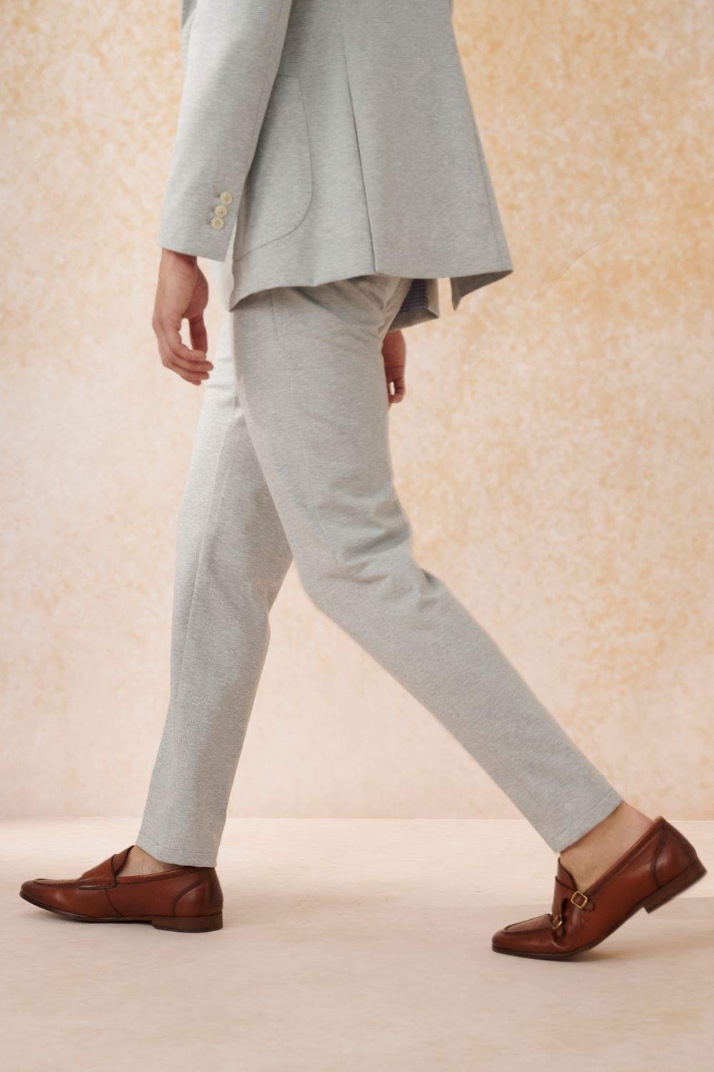 SST&C Light Gray Check Pattern Slim Fit Knitted Elastic Casual Trousers | 1212402003  (Outlet)_4