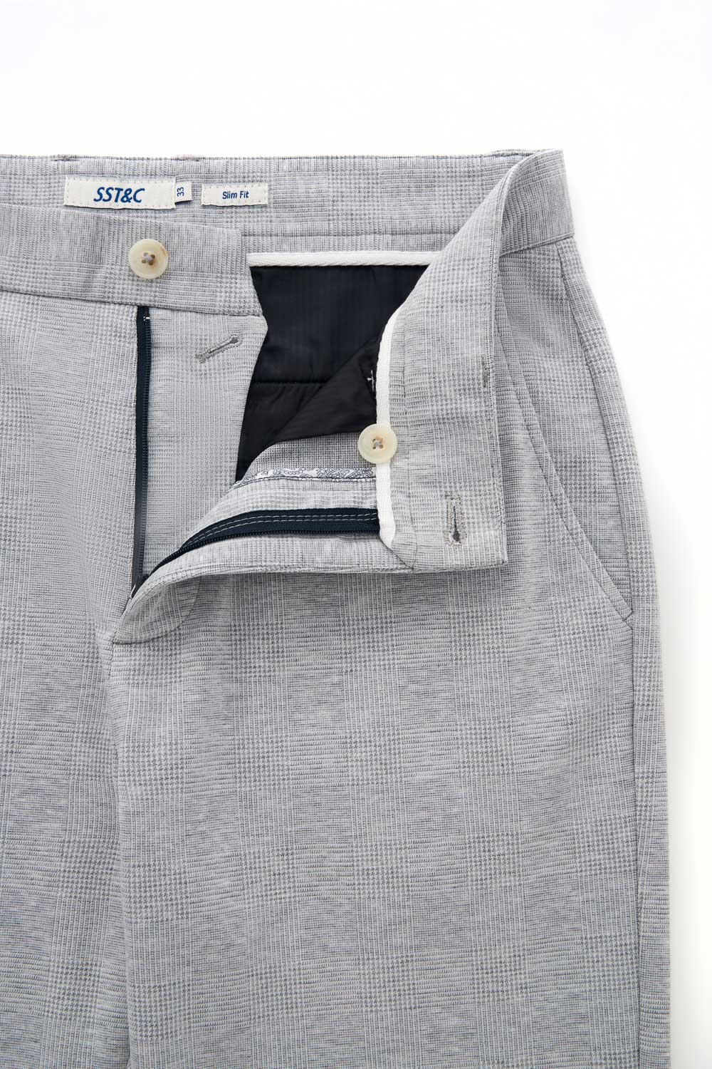 SST&C Light Gray Check Pattern Slim Fit Knitted Elastic Casual Trousers | 1212402003  (Outlet)_6