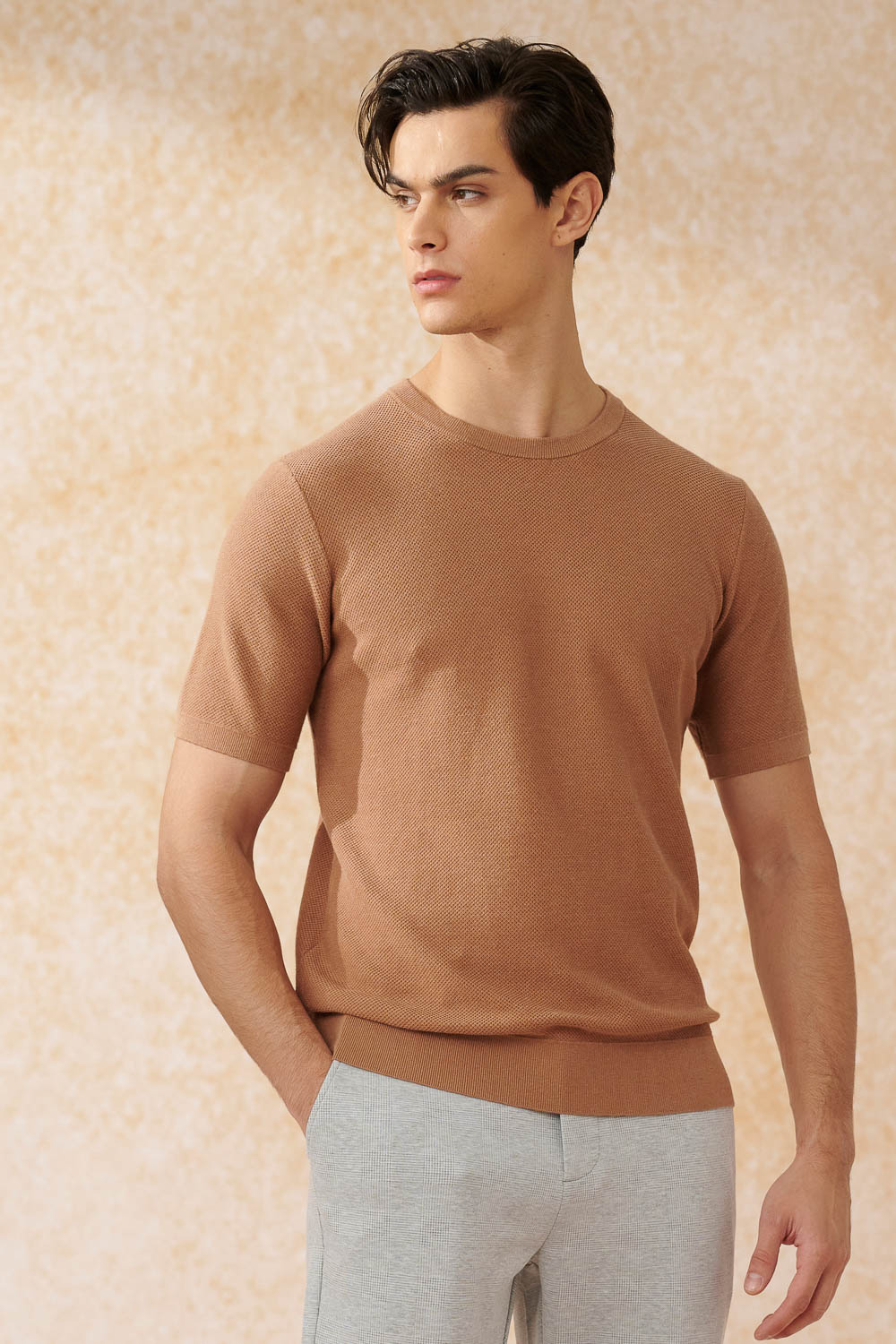 SST&C Caramel Coffee Crew Neck Short-Sleeved Sweater | 1112402005  (Outlet)_0