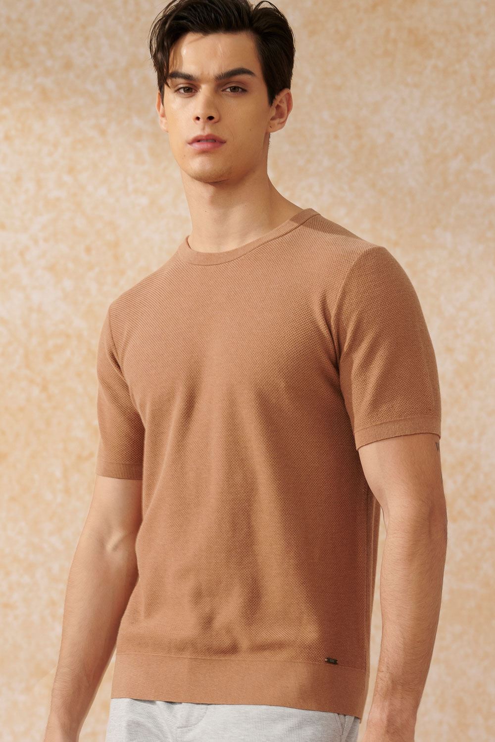 SST&C Caramel Coffee Crew Neck Short-Sleeved Sweater | 1112402005  (Outlet)_1