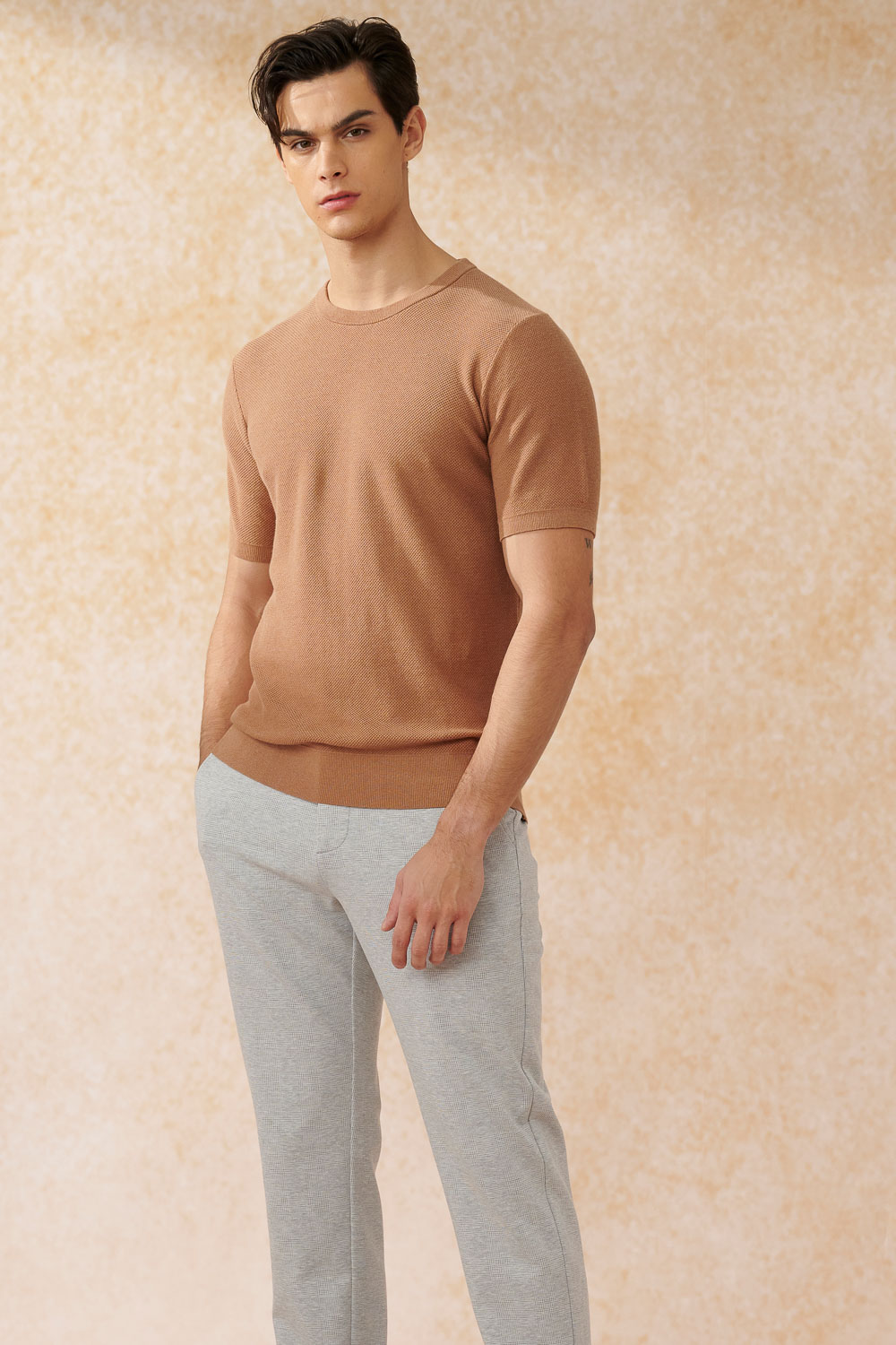 SST&C Caramel Coffee Crew Neck Short-Sleeved Sweater | 1112402005  (Outlet)_2