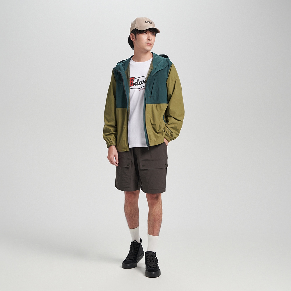 EDWIN｜男裝｜撞色防潑水連帽風衣外套