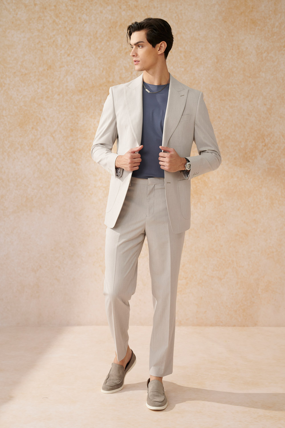 SST&C Beige Slim Fit Suit Trousers | 0212402004  (Outlet)_0