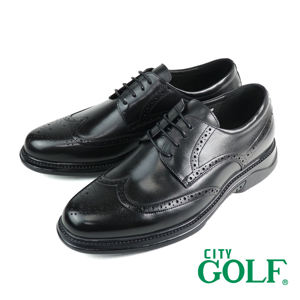 【GOLF】經典休閒舒適軟墊翼紋雕花德比鞋 黑色(GF311002-BL)