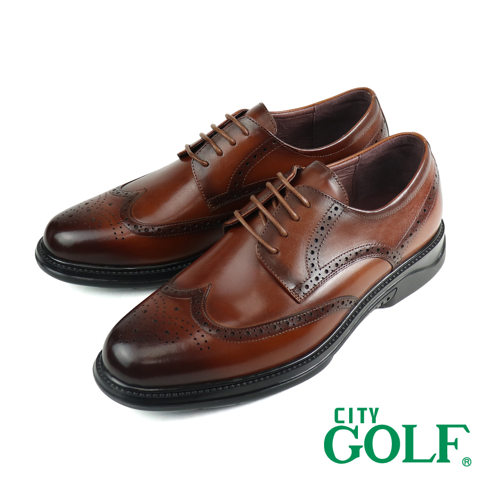【GOLF】經典休閒舒適軟墊翼紋雕花德比鞋 棕色(GF311002-BR)