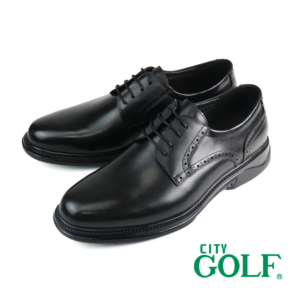 【GOLF】經典休閒舒適軟墊雕孔綁帶德比鞋 黑色(GF312018-BL)