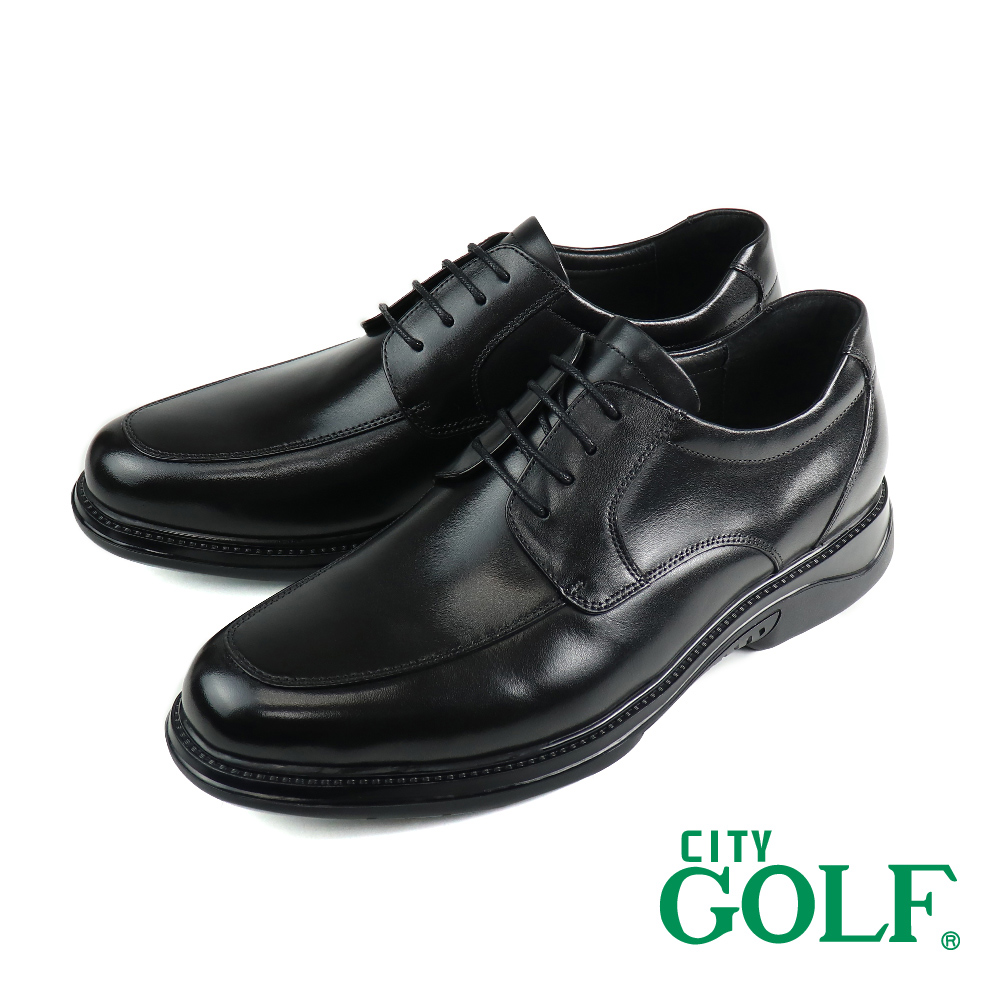 【GOLF】經典休閒軟墊舒適素面綁帶德比鞋 黑色(GF312019-BL)